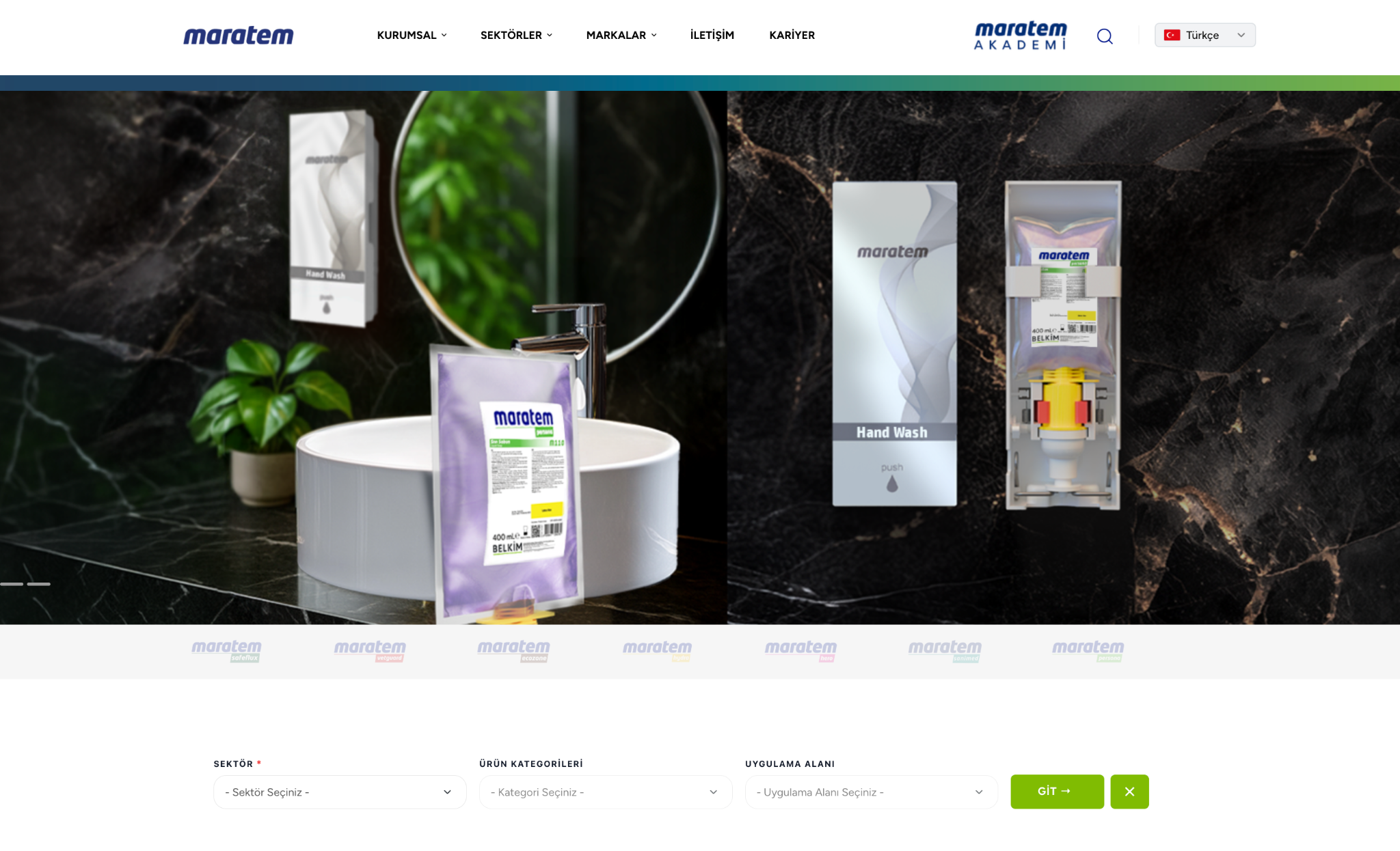 Maratem web sitesi ürün keşif ekranı